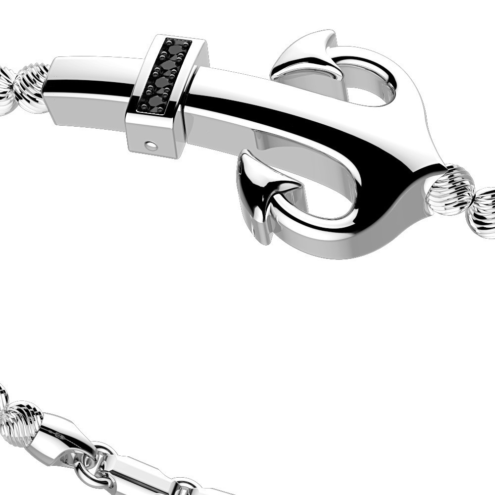Zancan Bracciale Zancan in argento a sfere con ancora e pietre nere Vendite Flash