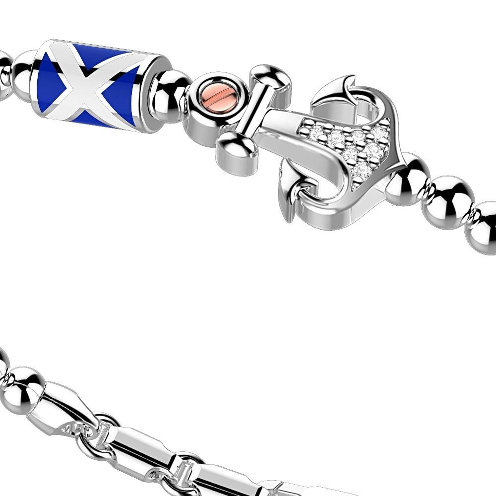 Zancan Bracciale Zancan in argento a sfere con bandiere nautiche e ancora con pietre bianche Spedizione gratuita