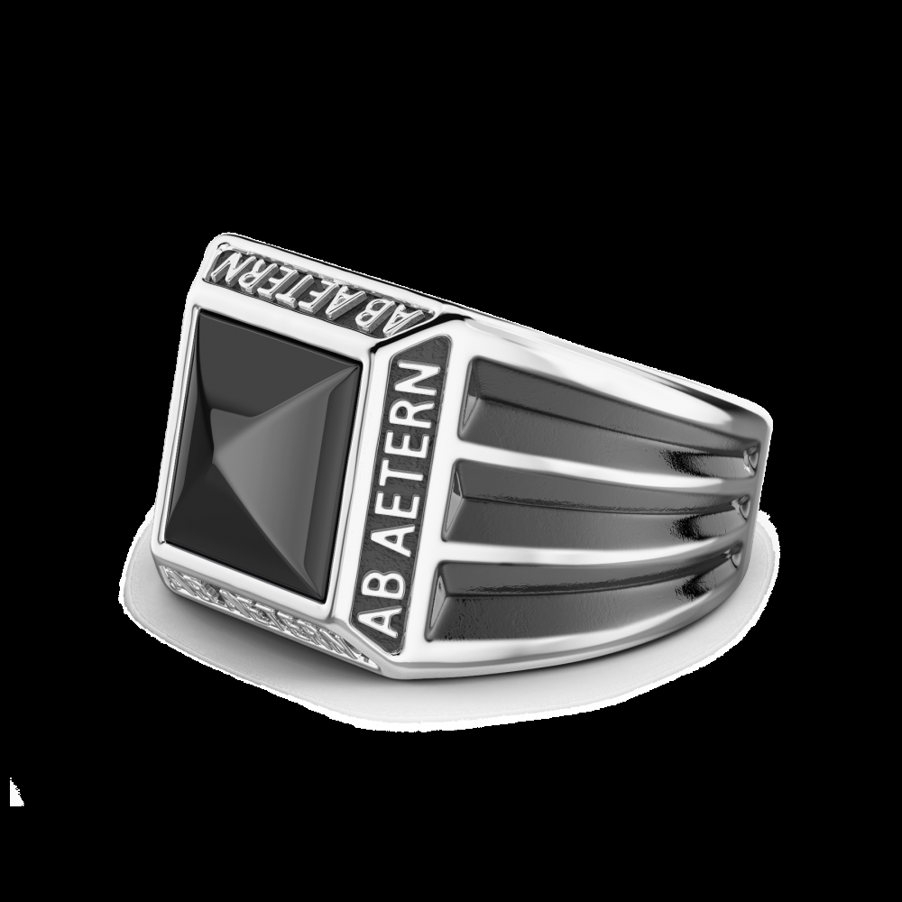 Zancan Anello Zancan in argento con scritta in latino e pietra onice Black Friday