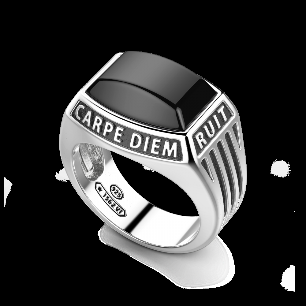 Zancan Anello Zancan in argento con scritta in latino e pietra onice Offerta natalizia