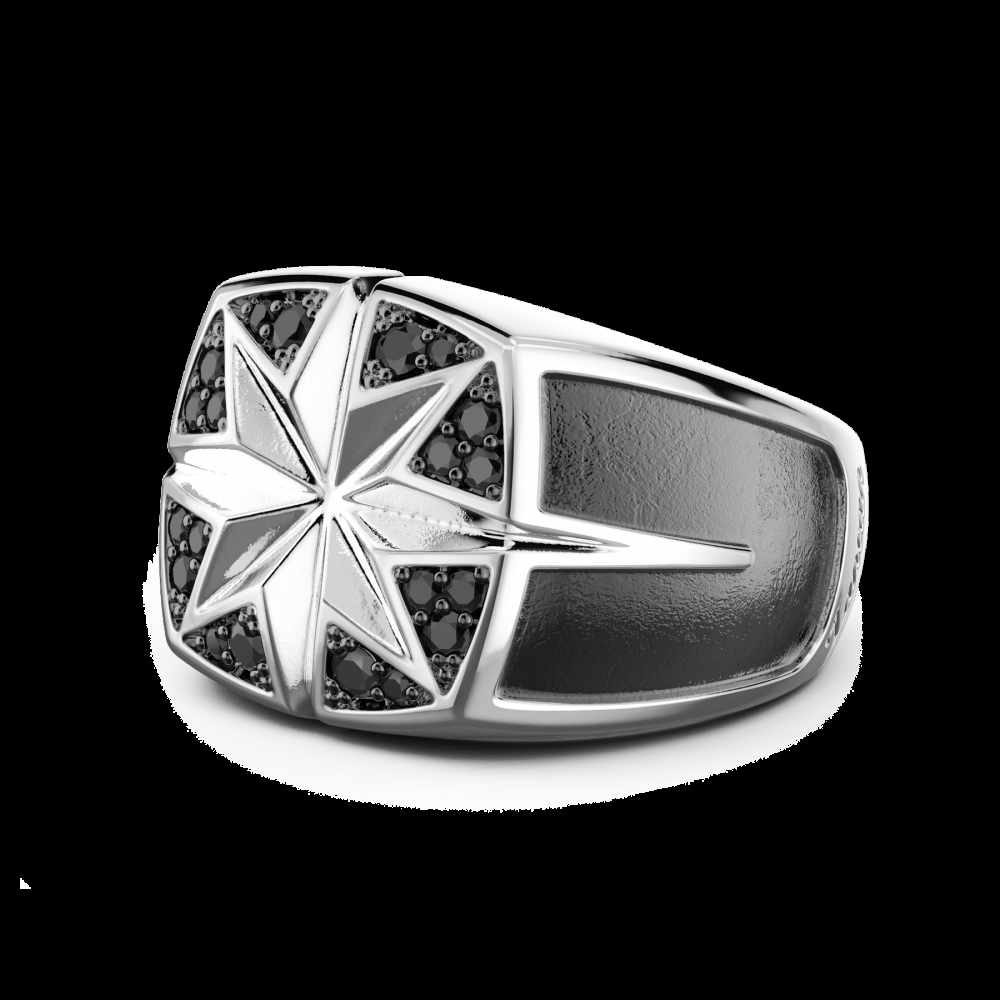 Zancan Anello Zancan in argento con rosa dei venti incisa e pietre nere Offerta per la Festa della Mamma