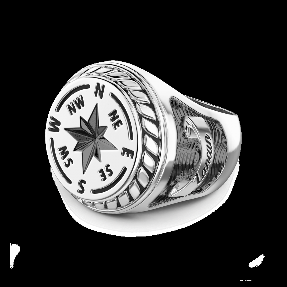 Zancan Anello Zancan in argento con rosa dei venti incisa Offerta Giorno del Papà