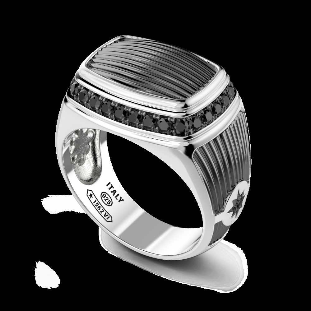 Zancan Anello chevalier Zancan in argento con pietre nere Smaltimento dello stoccaggio