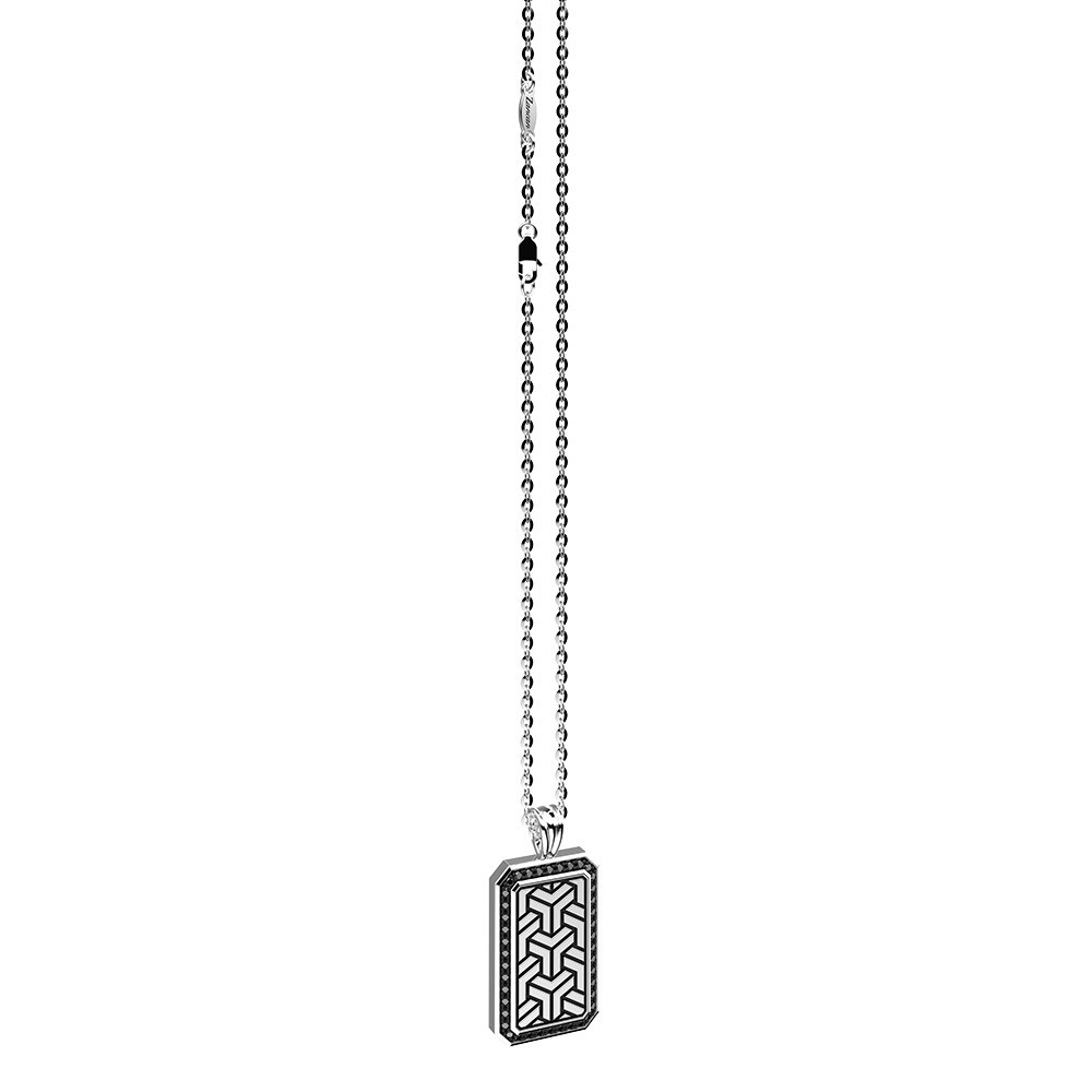 Zancan Collana Zancan in argento con pendente a targa e pietre nere Nuovi prodotti