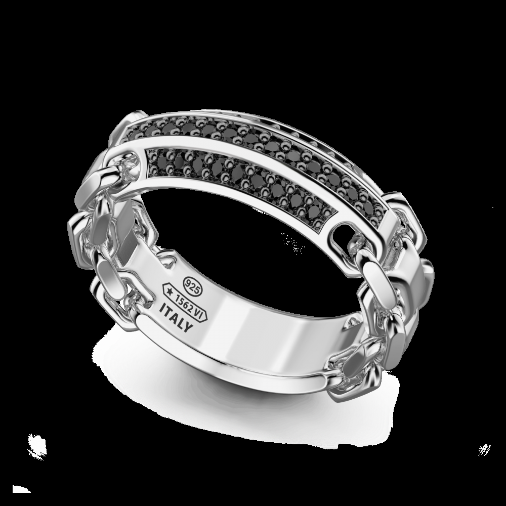 Zancan Anello Zancan in argento a fede con pietre nere Esporta salva