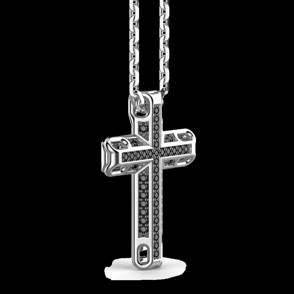 Zancan Collana Zancan in argento con pendente a croce e pietre nere Duty-free