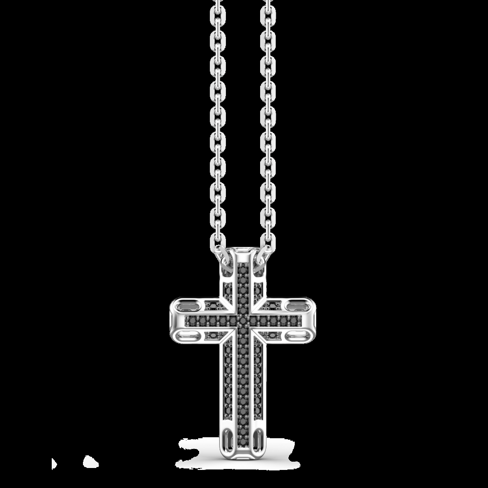 Zancan Collana Zancan in argento con pendente a croce e pietre nere Duty-free