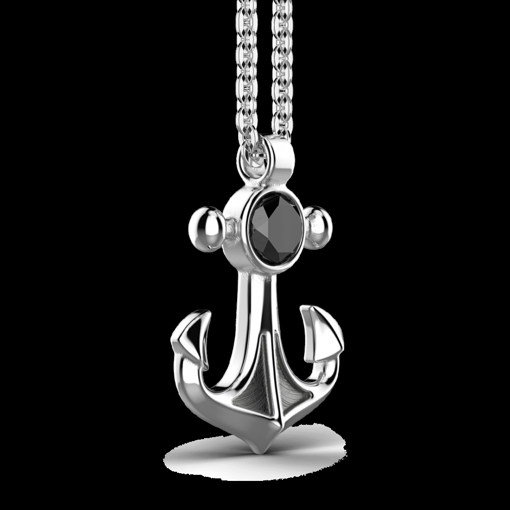 Zancan Collana Zancan in argento con pendente ad ancora e pietra nera Sconto