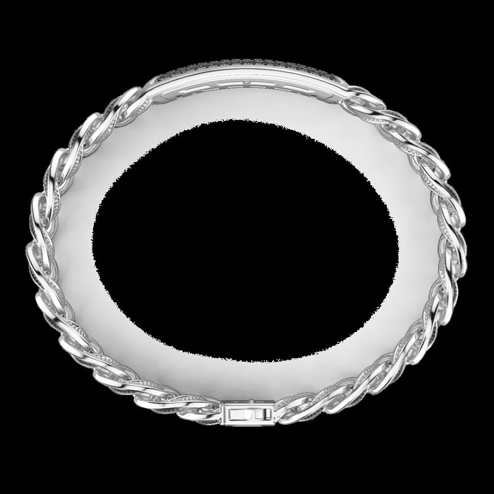 Zancan Bracciale grumetta larga Zancan in argento con finitura striatae targa con pietre nere Comprare a buon mercato