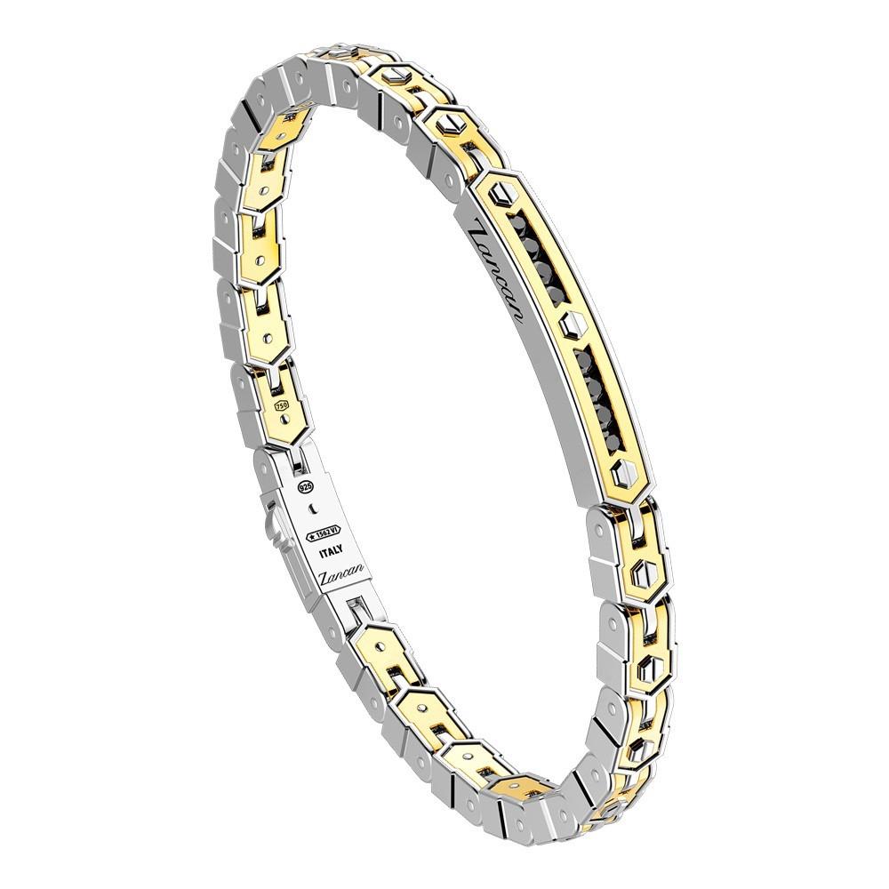 Zancan Bracciale Zancan in oro 18k ed argento con targa e pietre nere Consegna Veloce