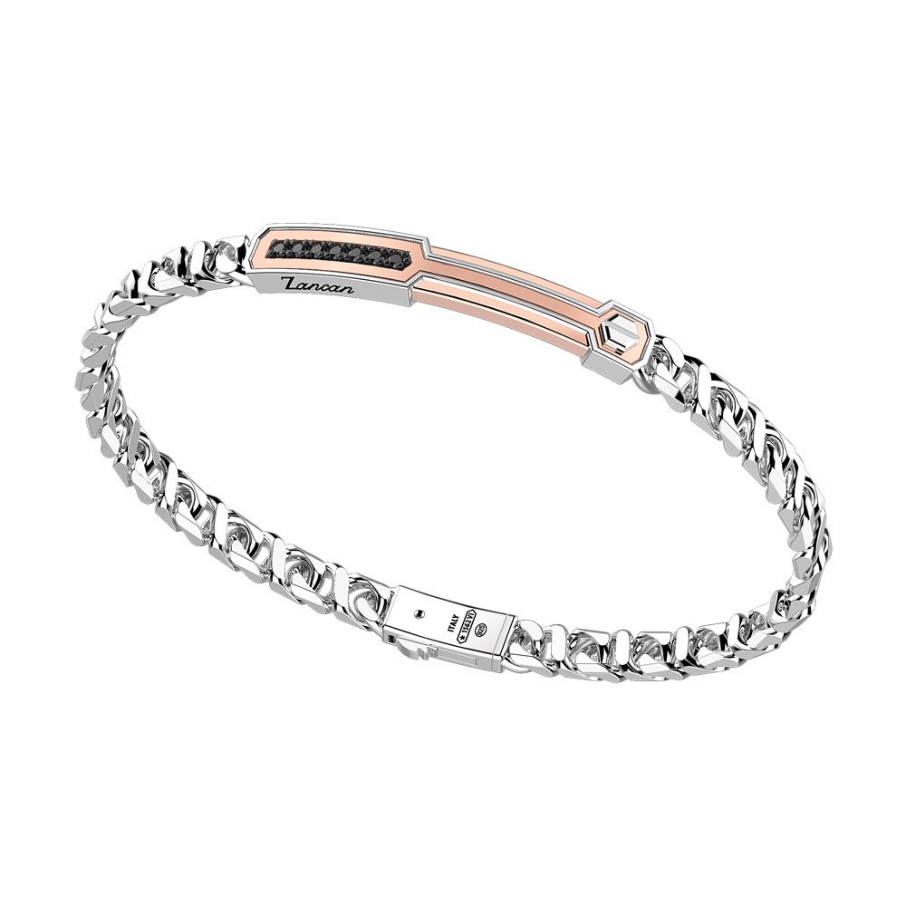 Zancan Bracciale a grumetta Zancan in argento con targa ed inserti in oro rosa e pietre nere Hotsell