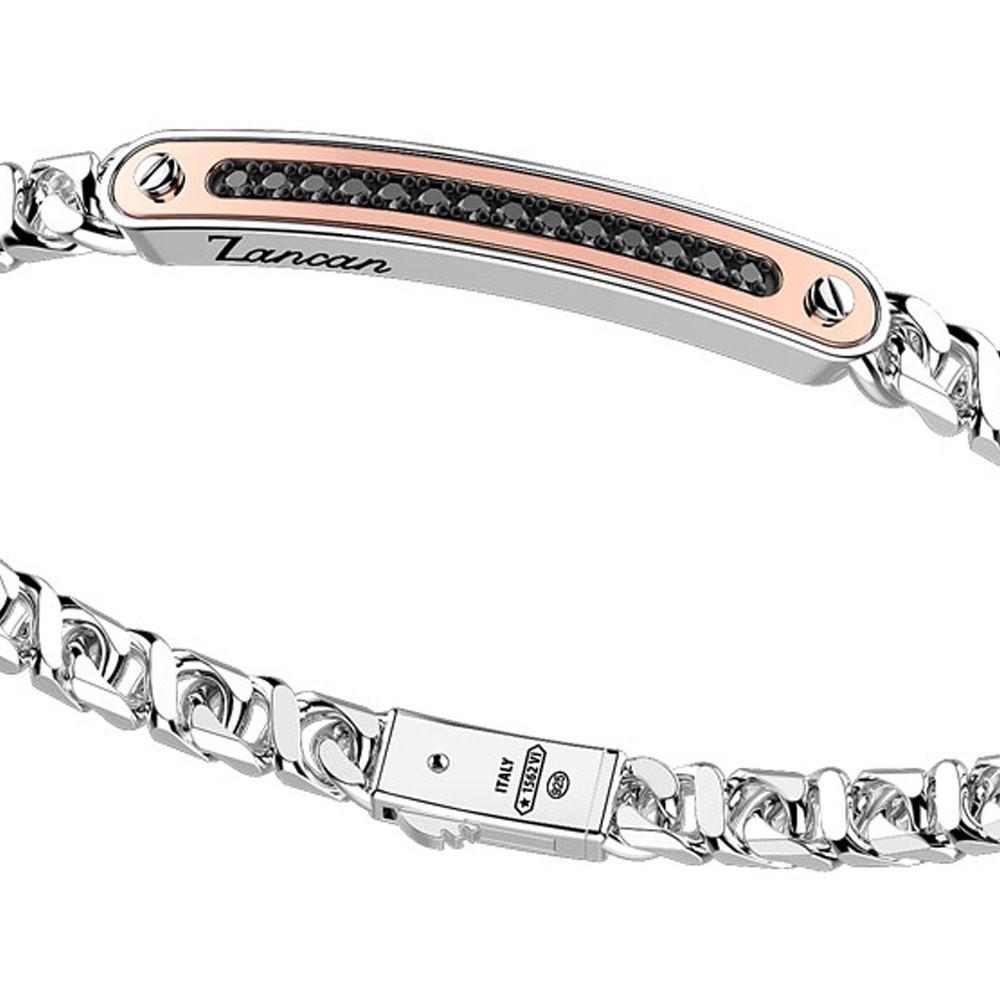 Zancan Bracciale a grumetta Zancan in argento con targa ed inserti in oro rosa e pietre nere Vendita Calda
