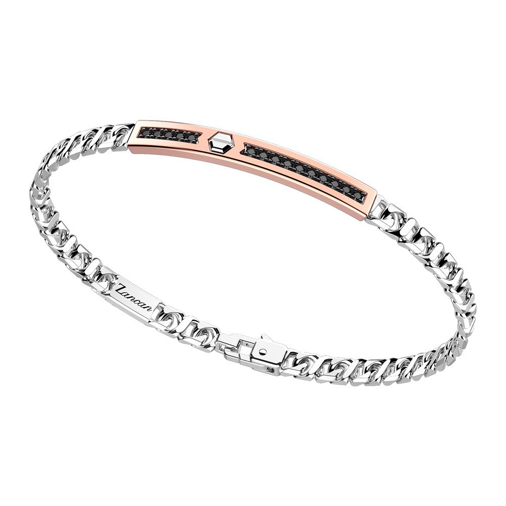 Zancan Bracciale a grumetta Zancan in argento con targa ed inserti in oro rosa e pietre nere Vendite Flash