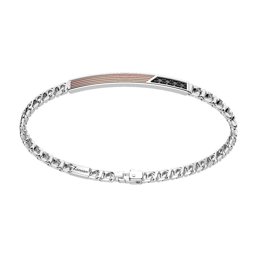 Zancan Bracciale a grumetta Zancan in argento con targa ed inserti in oro rosa e pietre nere Spedizione gratuita