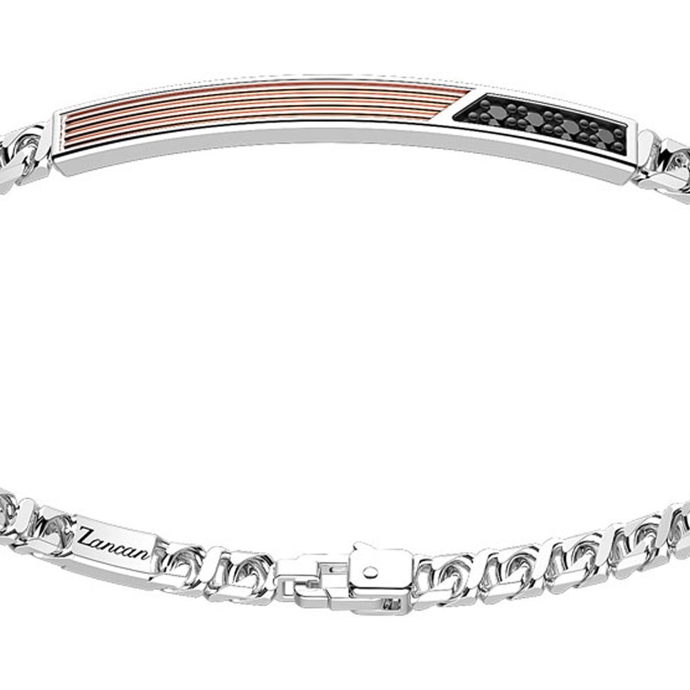 Zancan Bracciale a grumetta Zancan in argento con targa ed inserti in oro rosa e pietre nere Spedizione gratuita