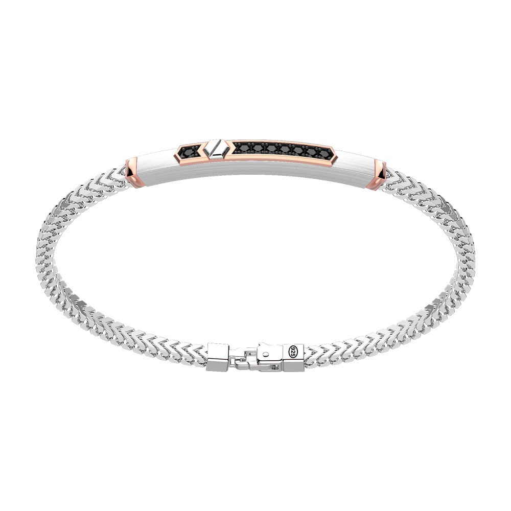 Zancan Bracciale Zancan in argento con targa ed inserti in oro rosa e pietre nere Prezzo di fabbrica