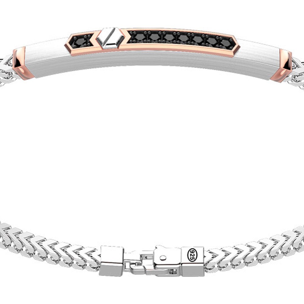 Zancan Bracciale Zancan in argento con targa ed inserti in oro rosa e pietre nere Prezzo di fabbrica