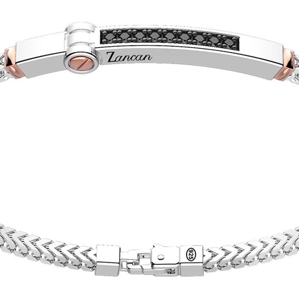 Zancan Bracciale Zancan in argento con targa ed inserti in oro rosa e pietre nere Offerta speciale
